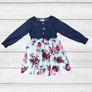 Floral Dress with Denim Bodice-Sparkledots-Stella Violet Boutique in Arvada, Colorado