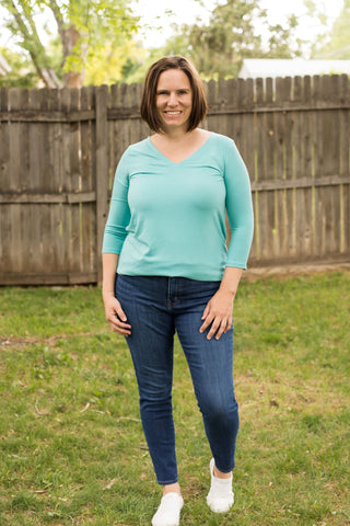 3/4 Sleeve V-Neck Round Hem Top-Shirts & Tops-Zenana-Stella Violet Boutique in Arvada, Colorado