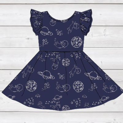 Cats in Space Flutter Sleeve Dress-Sparkledots-Stella Violet Boutique in Arvada, Colorado