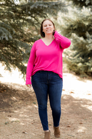 Basic Long Sleeve V-Neck Tee-Shirts & Tops-Zenana-Stella Violet Boutique in Arvada, Colorado