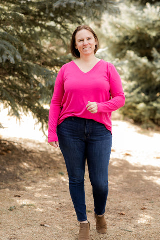 Basic Long Sleeve V-Neck Tee-Shirts & Tops-Zenana-Stella Violet Boutique in Arvada, Colorado