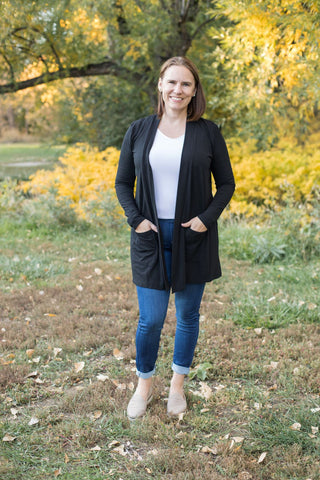 Black Knit Cardigan-Shirts & Tops-Zenana-Stella Violet Boutique in Arvada, Colorado