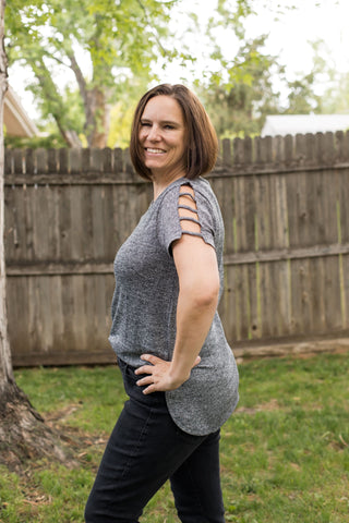 Black Lattice Sleeve Top-Shirts & Tops-Thyme + Honey-Stella Violet Boutique in Arvada, Colorado