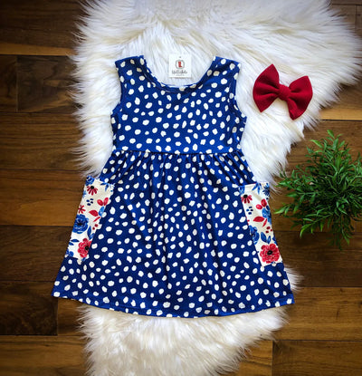Blue Dot Pocket Dress-Dresses-Wellington Design Co - Wellie Kate-Stella Violet Boutique in Arvada, Colorado