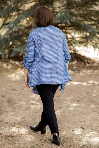 Blue Plaid Waterfall Cardigan-Shirts & Tops-Kori America-Stella Violet Boutique in Arvada, Colorado