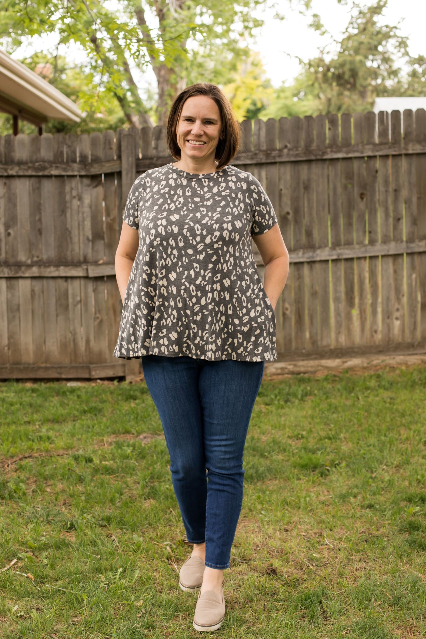 Charcoal Leopard Print Tunic-Shirts & Tops-Sew In Love-Stella Violet Boutique in Arvada, Colorado