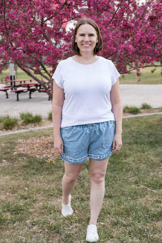 Denim Stars Shorts with Waist Tie-Shorts-Grace & Emma-Stella Violet Boutique in Arvada, Colorado