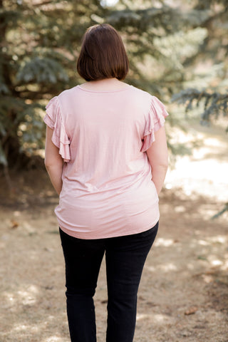 Lace Detail Ruffle Sleeve Tee-Shirts & Tops-Heimish-Stella Violet Boutique in Arvada, Colorado