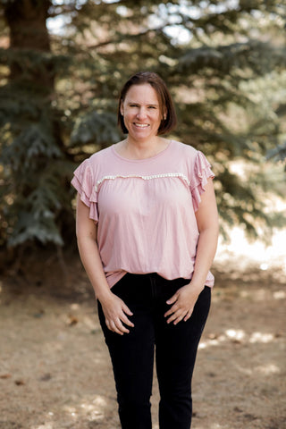 Lace Detail Ruffle Sleeve Tee-Shirts & Tops-Heimish-Stella Violet Boutique in Arvada, Colorado