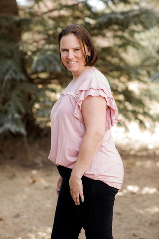 Lace Detail Ruffle Sleeve Tee-Shirts & Tops-Heimish-Stella Violet Boutique in Arvada, Colorado