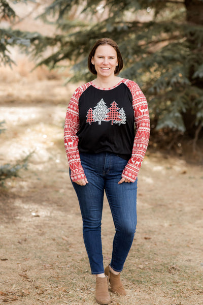 Festive Forest on Christmas Raglan Tee-Clothing-Daisy Rae - Southern Grace-Stella Violet Boutique in Arvada, Colorado