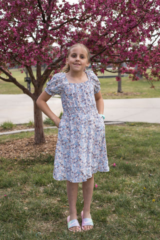 Girls Floral Print Smock Detail Puff Sleeve Dress-Dresses-Hayden LA-Stella Violet Boutique in Arvada, Colorado