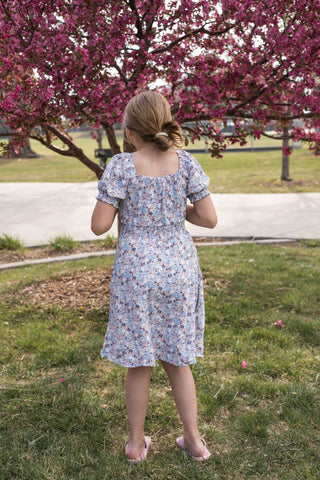 Girls Floral Print Smock Detail Puff Sleeve Dress-Dresses-Hayden LA-Stella Violet Boutique in Arvada, Colorado