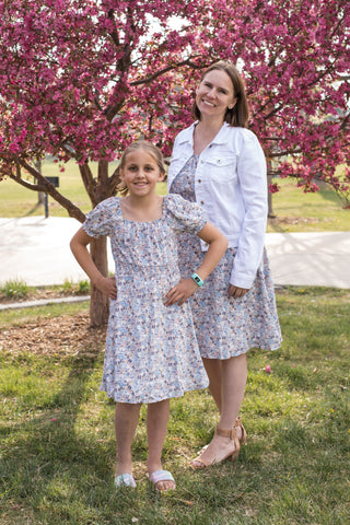 Girls Floral Print Smock Detail Puff Sleeve Dress-Dresses-Hayden LA-Stella Violet Boutique in Arvada, Colorado