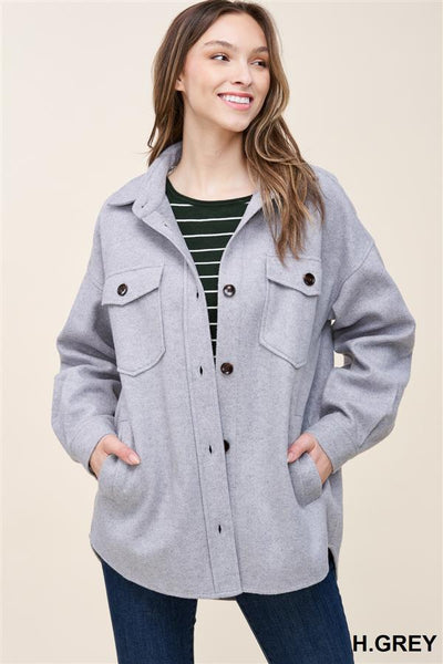 Grey Flannel Shacket-Shirts & Tops-Staccato-Stella Violet Boutique in Arvada, Colorado