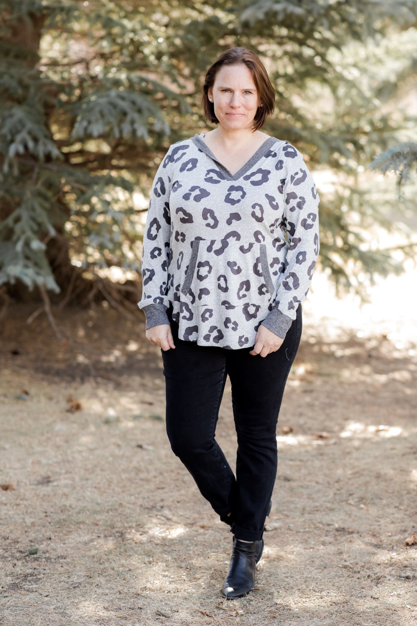 Grey Leopard Hoodie-Shirts & Tops-Doe & Rae-Stella Violet Boutique in Arvada, Colorado