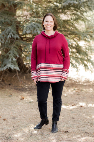 Longsleeve Cowl with Stripe Accents-Shirts & Tops-Jade by Jane-Stella Violet Boutique in Arvada, Colorado