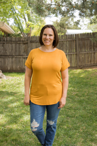 Luxe Rolled Sleeve Boat Neck Round Hem Tee-Shirts & Tops-Zenana-Stella Violet Boutique in Arvada, Colorado