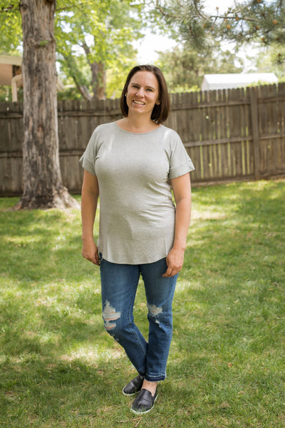 Luxe Rolled Sleeve Boat Neck Round Hem Tee-Shirts & Tops-Zenana-Stella Violet Boutique in Arvada, Colorado