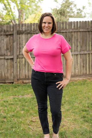 Luxe Rolled Sleeve Boat Neck Round Hem Tee-Shirts & Tops-Zenana-Stella Violet Boutique in Arvada, Colorado