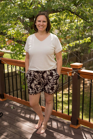 Luxe V-Neck Cuff Sleeve Round Hem Top-Shirts & Tops-Zenana-Stella Violet Boutique in Arvada, Colorado