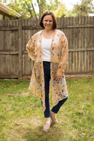 Morning Blooms Kimono w/ Cuff Sleeve-Shirts & Tops-Grace & Emma-Stella Violet Boutique in Arvada, Colorado