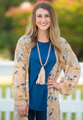 Morning Blooms Kimono w/ Cuff Sleeve-Shirts & Tops-Grace & Emma-Stella Violet Boutique in Arvada, Colorado