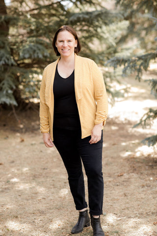 Mustard Striped Blazer-Coats & Jackets-Doe & Rae-Stella Violet Boutique in Arvada, Colorado