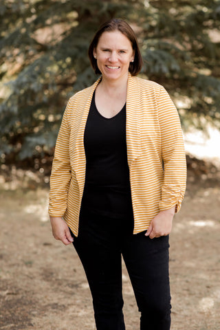 Mustard Striped Blazer-Coats & Jackets-Doe & Rae-Stella Violet Boutique in Arvada, Colorado