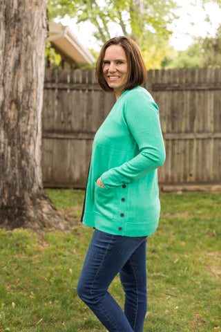 Open Front Side Button Detail Cardigan-Shirts & Tops-Staccato-Stella Violet Boutique in Arvada, Colorado