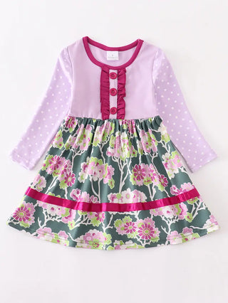 Purple Floral Ruffle Dress-Baby & Toddler Outfits-Honeydew-Stella Violet Boutique in Arvada, Colorado