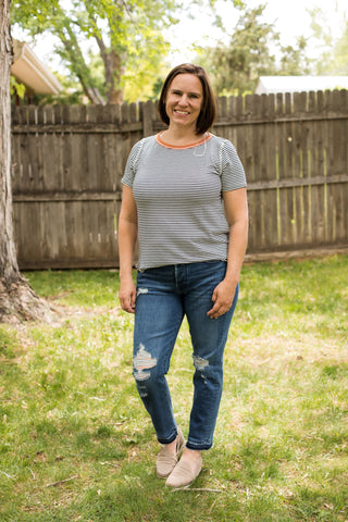 Round Neck Short Sleeve Striped Top-Shirts & Tops-Staccato-Stella Violet Boutique in Arvada, Colorado