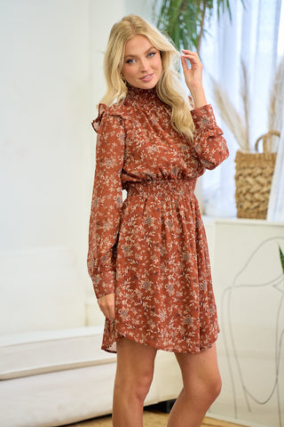 Smocked Mock Neck Floral Dress-Dress-Doe & Rae-Stella Violet Boutique in Arvada, Colorado