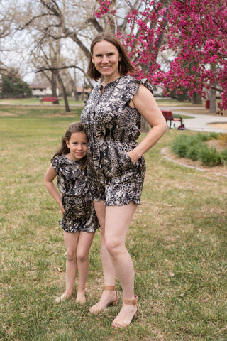 Womens Snake Print Ruffled Button Detail Romper-Jumpsuits & Rompers-Hayden LA-Stella Violet Boutique in Arvada, Colorado