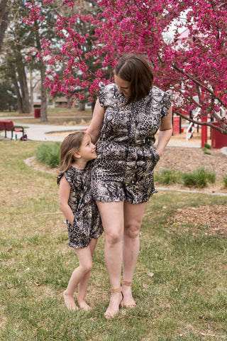 Womens Snake Print Ruffled Button Detail Romper-Jumpsuits & Rompers-Hayden LA-Stella Violet Boutique in Arvada, Colorado