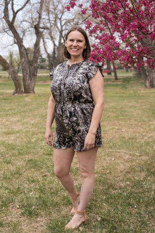 Womens Snake Print Ruffled Button Detail Romper-Jumpsuits & Rompers-Hayden LA-Stella Violet Boutique in Arvada, Colorado