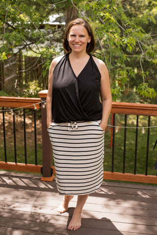 Striped Self-Tie Tulip Hem Skirt-Knee-Length Skirts-Zenana-Stella Violet Boutique in Arvada, Colorado