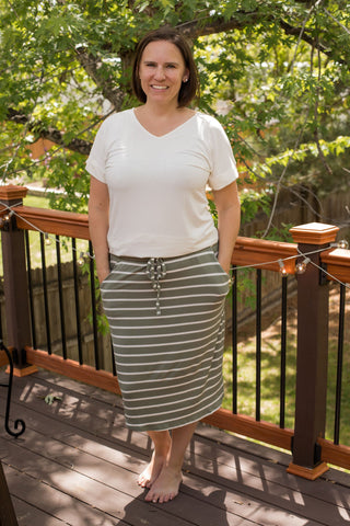 Striped Self-Tie Tulip Hem Skirt-Knee-Length Skirts-Zenana-Stella Violet Boutique in Arvada, Colorado