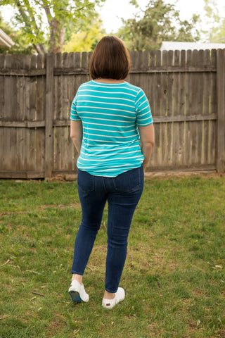 Striped V-Neck Short Sleeve Tee-Shirts & Tops-Zenana-Stella Violet Boutique in Arvada, Colorado