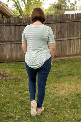 Striped V-Neck Short Sleeve Tee-Shirts & Tops-Zenana-Stella Violet Boutique in Arvada, Colorado