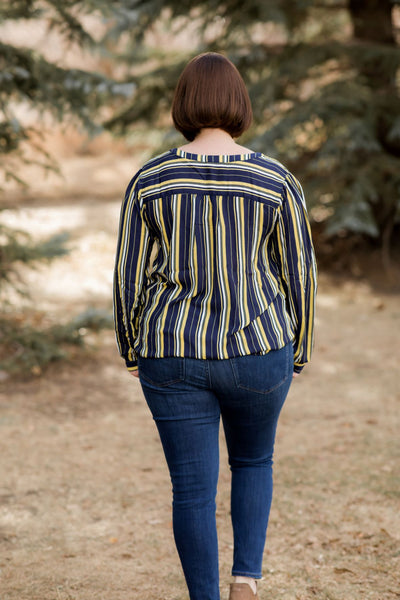Striped VNeck Longsleeve Blouse-Shirts & Tops-Kori America-Stella Violet Boutique in Arvada, Colorado