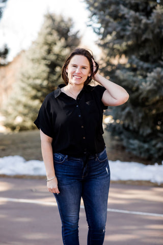 Tie Front Blouse-Shirts & Tops-P.S. Kate-Stella Violet Boutique in Arvada, Colorado