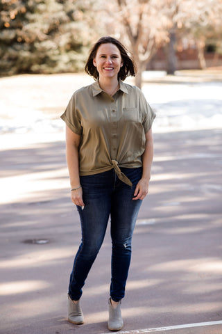 Tie Front Blouse-Shirts & Tops-P.S. Kate-Stella Violet Boutique in Arvada, Colorado