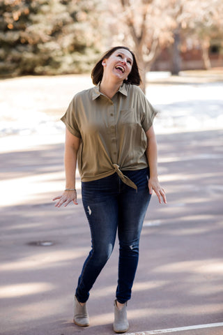 Tie Front Blouse-Shirts & Tops-P.S. Kate-Stella Violet Boutique in Arvada, Colorado