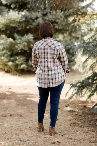 Tan Plaid Blouse-Shirts & Tops-Zac & Rachel-Stella Violet Boutique in Arvada, Colorado