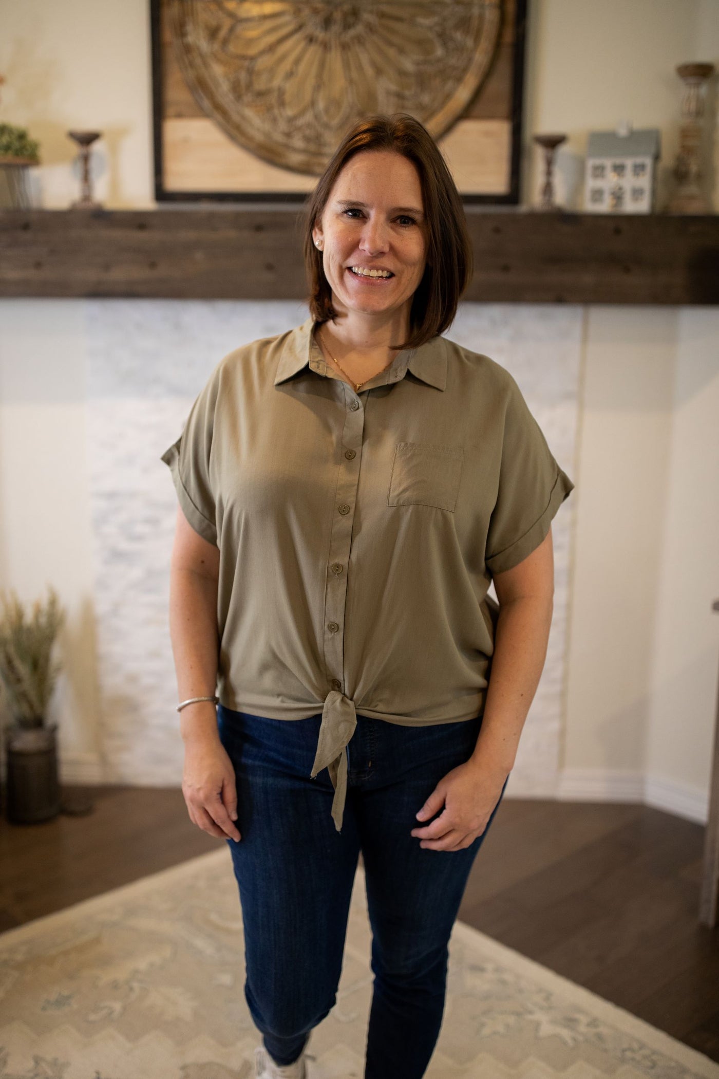 Tie Front Blouse-Shirts & Tops-P.S. Kate-Stella Violet Boutique in Arvada, Colorado