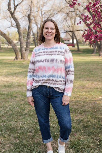 Women's Washed Stripe Knit Long Sleeve Tee-Shirts & Tops-Hayden LA-Stella Violet Boutique in Arvada, Colorado