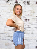 Denim Stars Shorts with Waist Tie-Shorts-Grace & Emma-Stella Violet Boutique in Arvada, Colorado