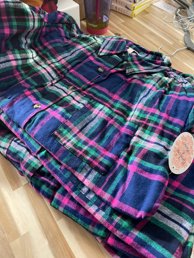 Plaid Flannel Button Up-Shirts & Tops-Harlow & Rose-Stella Violet Boutique in Arvada, Colorado
