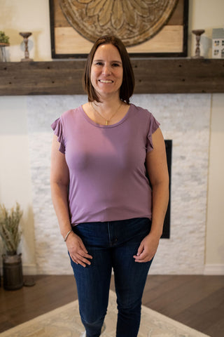 Lavender Ruffle Sleeve Tee-Shirts & Tops-Heimish-Stella Violet Boutique in Arvada, Colorado